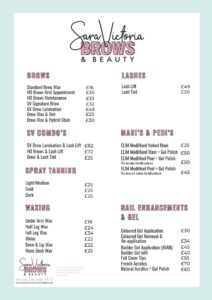 Sara Victoria Price List October 2025